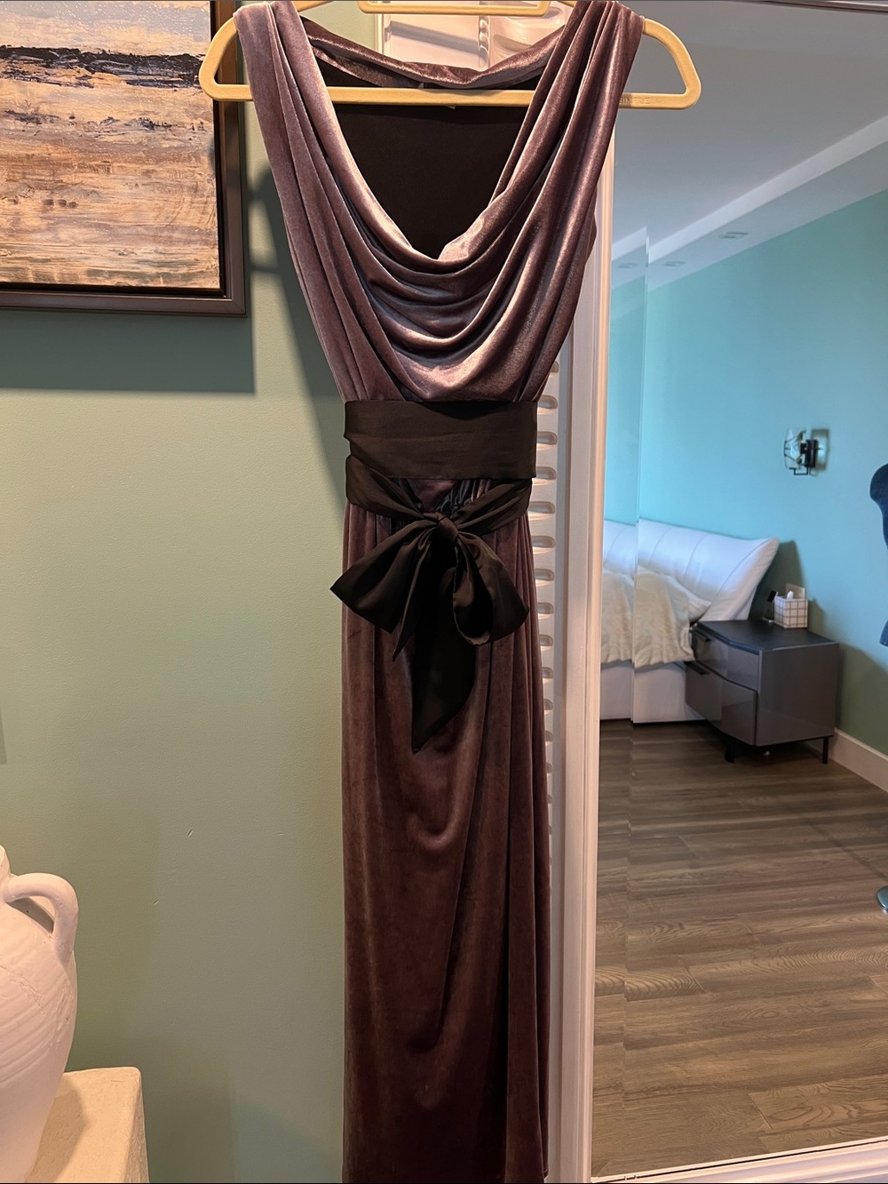 Velvet Draped Evening dress with Black Sash From Russian designer Valentine Y.